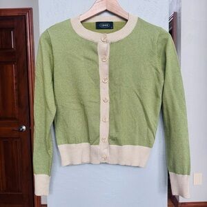 Cider Light Green and Tan Cardigan